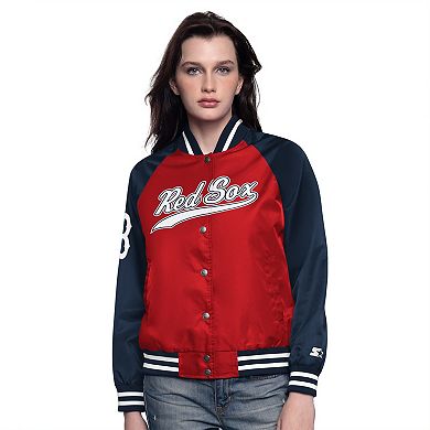 Women's Starter Red/Navy Boston Red Sox Home Run Full-Snap Varsity Jacket