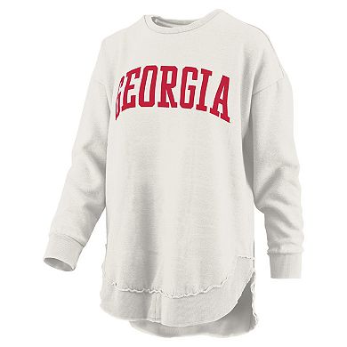Women's Pressbox Oatmeal Georgia Bulldogs Melange Poncho Vintage Fleece Long Sleeve Pullover Sweatshirt