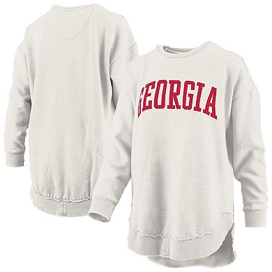 Women's Pressbox Oatmeal Georgia Bulldogs Melange Poncho Vintage Fleece Long Sleeve Pullover Sweatshirt