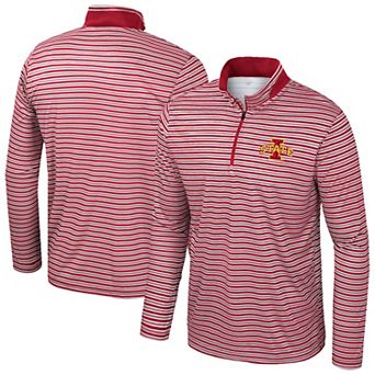 Men's Colosseum Cardinal Iowa State Cyclones Striped Quarter-Zip Top