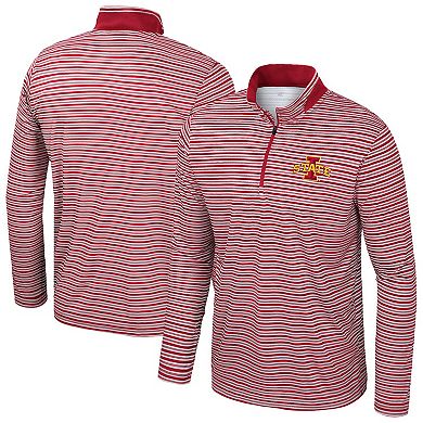 Men's Colosseum Cardinal Iowa State Cyclones Striped Quarter-Zip Top