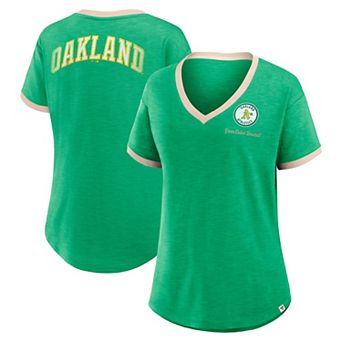 Women's Fanatics Green Oakland Athletics Binge Worthy Stadium Slub V-Neck T-Shirt