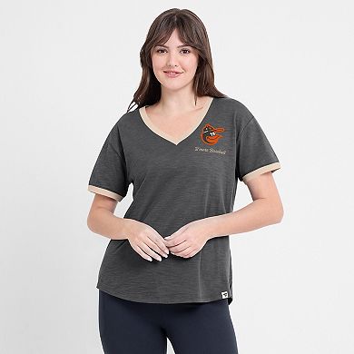 Women's Fanatics Black Baltimore Orioles Binge Worthy Stadium Slub V-Neck T-Shirt