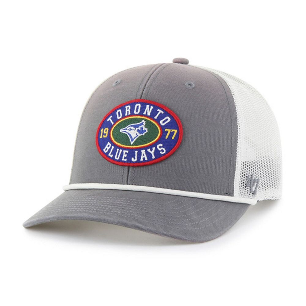 Men's '47 Gray/White Toronto Blue Jays Tide Sweep Rope Trucker ...