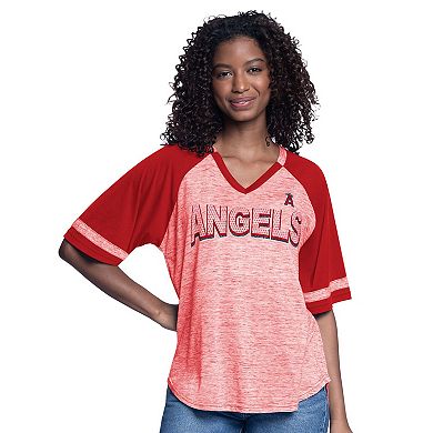 Women's�G-III 4Her by Carl Banks Red Los Angeles Angels Hall of Fame Raglan Oversized Half-Sleeve Top