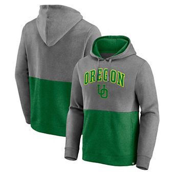 Men's Fanatics Heather Gray/Heather Green Oregon Ducks Block Party Pullover Hoodie