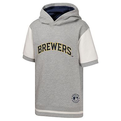 Youth Heather Gray Milwaukee Brewers Line Up Short Sleeve Pullover Hoodie