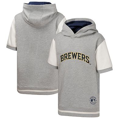 Youth Heather Gray Milwaukee Brewers Line Up Short Sleeve Pullover Hoodie