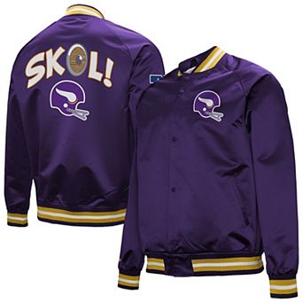 Men's Mitchell & Ness Purple Minnesota Vikings Vintage Double Down Satin Raglan Full-Snap Jacket