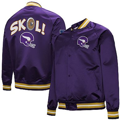Men's Mitchell & Ness Purple Minnesota Vikings Vintage Double Down Satin Raglan Full-Snap Jacket
