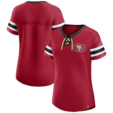 Women's Fanatics Scarlet San Francisco 49ers Lace-Up Bling T-Shirt