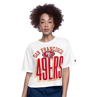 Women's Starter White San Francisco 49ers Play the Ball Boxy Cropped T-Shirt