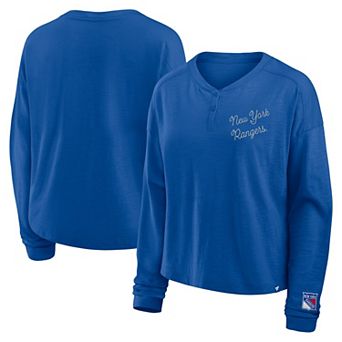 Women's Fanatics Blue New York Rangers Oversized All Out Effort Long Sleeve Henley T-Shirt