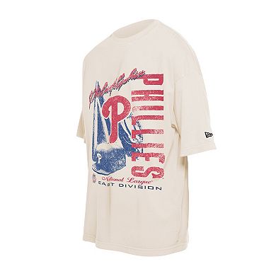 Men's New Era Cream Philadelphia Phillies Cooperstown Collection Oversized Throwback Distressed T-Shirt