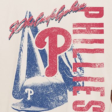 Men's New Era Cream Philadelphia Phillies Cooperstown Collection Oversized Throwback Distressed T-Shirt