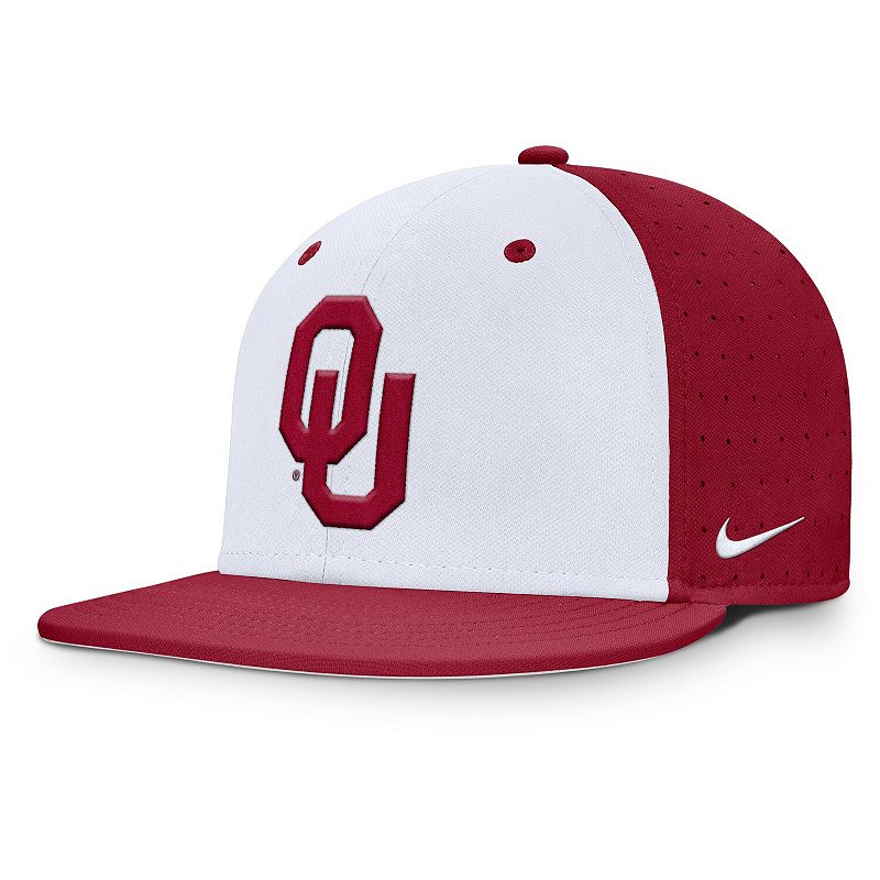 Men's Nike White/Crimson Oklahoma Sooners On-Field Dugout True Performance Fitted Hat, 