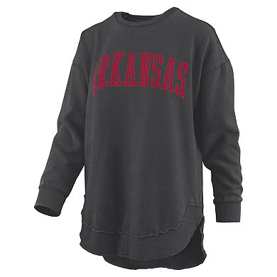 Women's Pressbox Black Arkansas Razorbacks Melange Poncho Vintage Fleece Long Sleeve Pullover Sweatshirt