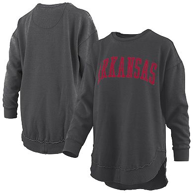 Women's Pressbox Black Arkansas Razorbacks Melange Poncho Vintage Fleece Long Sleeve Pullover Sweatshirt