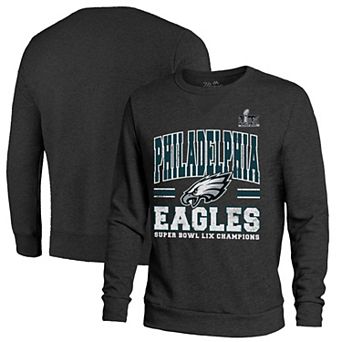 Men's Majestic Threads Black Philadelphia Eagles Super Bowl LIX Champions Big Chalk Stripe Tri-Blend Fleece Sweatshirt