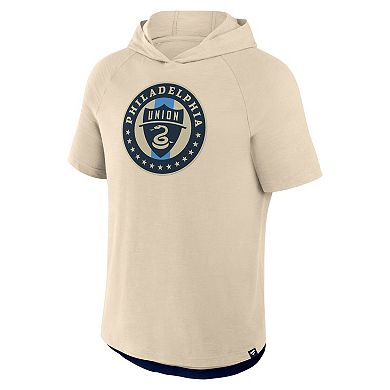 Men's Fanatics Gold Philadelphia Union Hat Trick Stadium Slub Raglan Short Sleeve Pullover Hoodie
