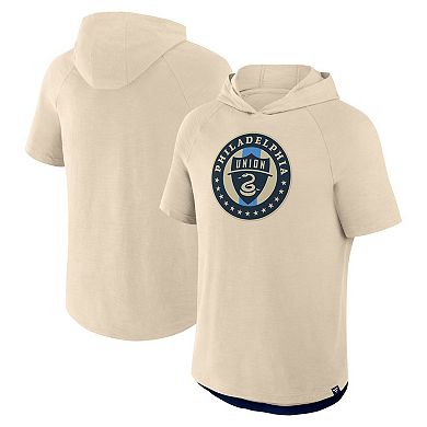 Men's Fanatics Gold Philadelphia Union Hat Trick Stadium Slub Raglan Short Sleeve Pullover Hoodie