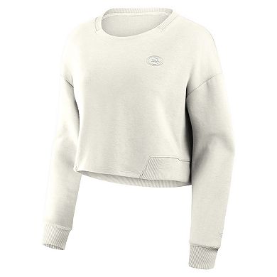 Women's Fanatics Cream San Francisco 49ers Studio Tri-Blend Cropped Pullover Sweatshirt
