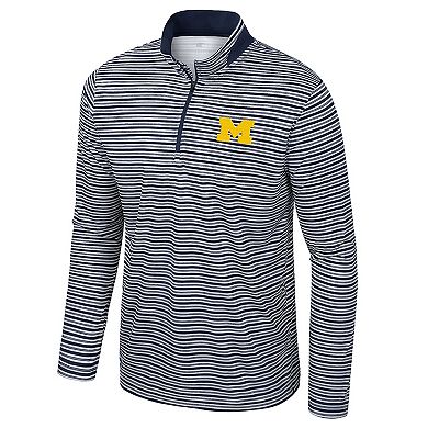 Men's Colosseum Navy Michigan Wolverines Striped Quarter-Zip Top