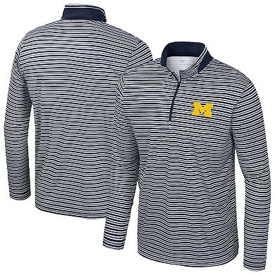 Men's Colosseum Navy Michigan Wolverines Striped Quarter-Zip Top