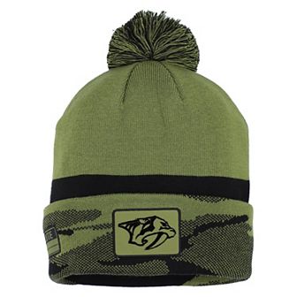 Men's Fanatics Olive Nashville Predators Military Appreciation Cuffed Knit Hat with Pom