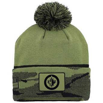 Men's Fanatics Olive Winnipeg Jets Military Appreciation Cuffed Knit Hat with Pom
