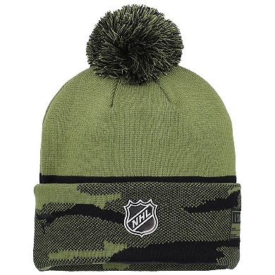 Men's Fanatics Olive Winnipeg Jets Military Appreciation Cuffed Knit Hat with Pom