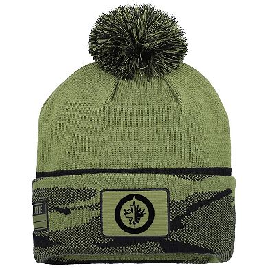 Men's Fanatics Olive Winnipeg Jets Military Appreciation Cuffed Knit Hat with Pom