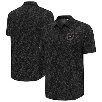 Men's Antigua Black Inter Miami CF Lush Woven Button-Up Top