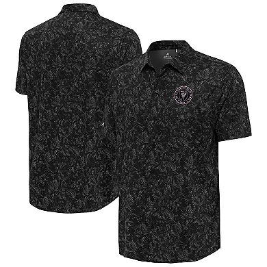 Men's Antigua Black Inter Miami CF Lush Woven Button-Up Top