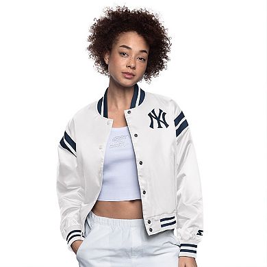 Women's Starter White New York Yankees Full Count Full-Snap Varsity Jacket
