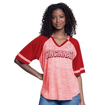 Women's G-III 4Her by Carl Banks Red Cincinnati Reds Hall of Fame Raglan Oversized Half-Sleeve Top