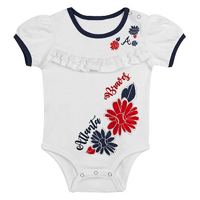 "Newborn White/Navy Atlanta Braves Sweet Catcher 3-Piece Bodysuit, Headband and Skirt Set"