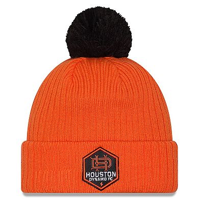 Men's New Era Orange Houston Dynamo FC 2025 Jersey Hook Cuffed Knit Hat with Pom
