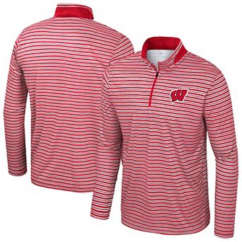 Men's Colosseum Red Wisconsin Badgers Striped Quarter-Zip Top