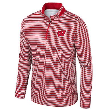 Men's Colosseum Red Wisconsin Badgers Striped Quarter-Zip Top