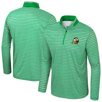Men's Colosseum Green Oregon Ducks Striped Quarter-Zip Top