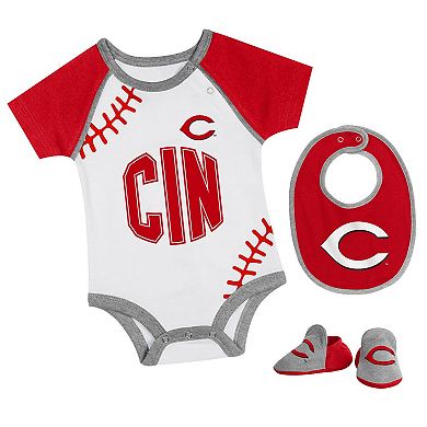 "Newborn & Infant Cincinnati Reds Tied Up Bodysuit, Bib & Bootie Set"