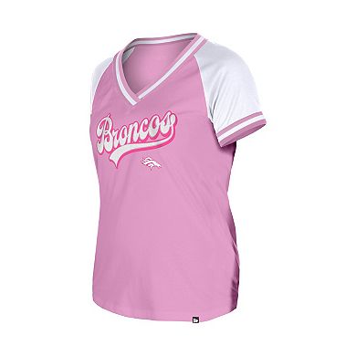 Women's New Era Pink Denver Broncos Color Multiplier V-Neck T-Shirt