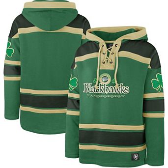 Men's '47 Kelly Green Chicago Blackhawks St. Patrick's Day McLucky Superior Lacer Pullover Hoodie