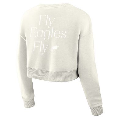Women's Fanatics Cream Philadelphia Eagles Studio Tri-Blend Cropped Pullover Sweatshirt