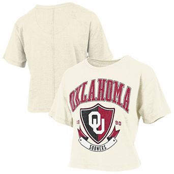 Women's Pressbox Cream Oklahoma Sooners Buckler Vintage Cropped T-Shirt