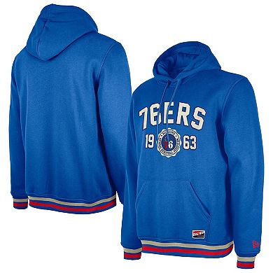 Men's New Era Royal Philadelphia 76ers Throwback Vintage Pullover Hoodie