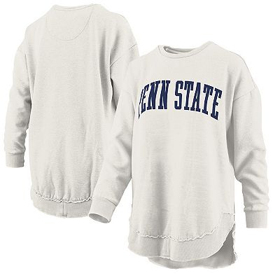Women's Pressbox Oatmeal Penn State Nittany Lions Melange Poncho Vintage Fleece Long Sleeve Pullover Sweatshirt