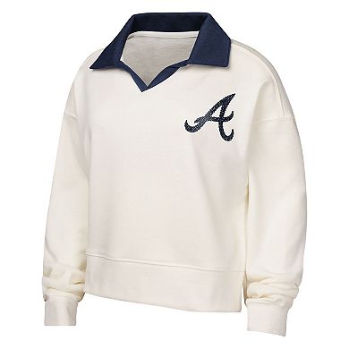 Girls Youth White Atlanta Braves Ballpark Hit Collared V-Neck Pullover Sweatshirt