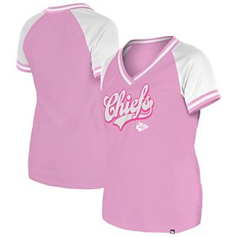Women's New Era Pink Kansas City Chiefs Color Multiplier V-Neck T-Shirt